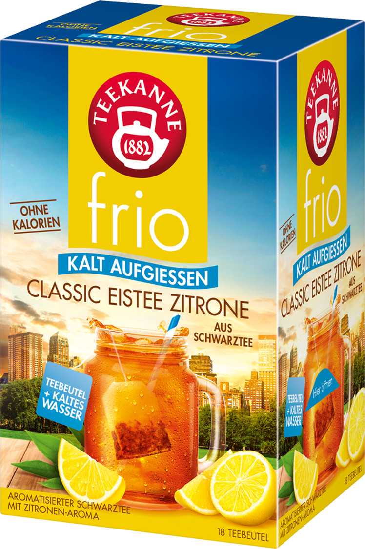 Teekanne frio Classic Eistee Zitrone 45g, 18 Beutel Aromatisierter Schwarztee mit Zitronen-Aroma Marke: Teekanne